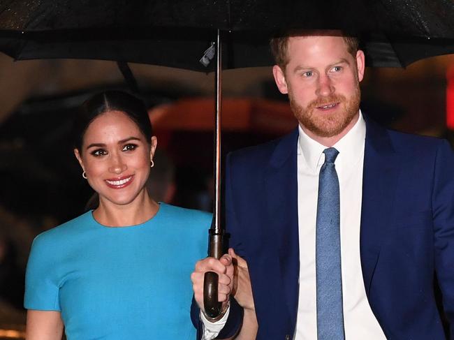 Prince Harry, who is siding with the Black Lives Matter movement to tell rugby supporters to avoid singing Swing Low, Sweet Chariot, and Meghan Markle. Picture: Daniel Leal-Olivas/AFP