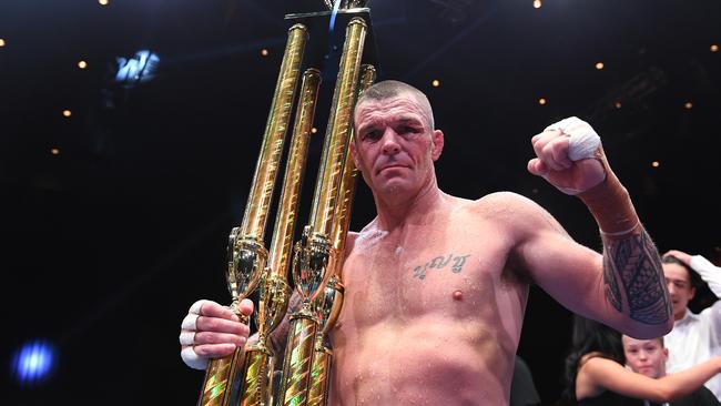 John Wayne Parr reacts after winning The Worlds Collied fight. Picture: AAP