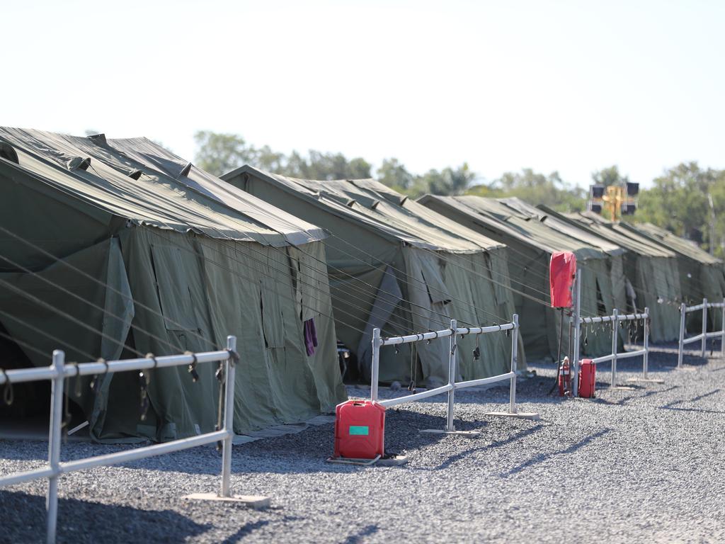 Australian and American troops on the ground at Camp Rockhampton. Pic Peter Wallis