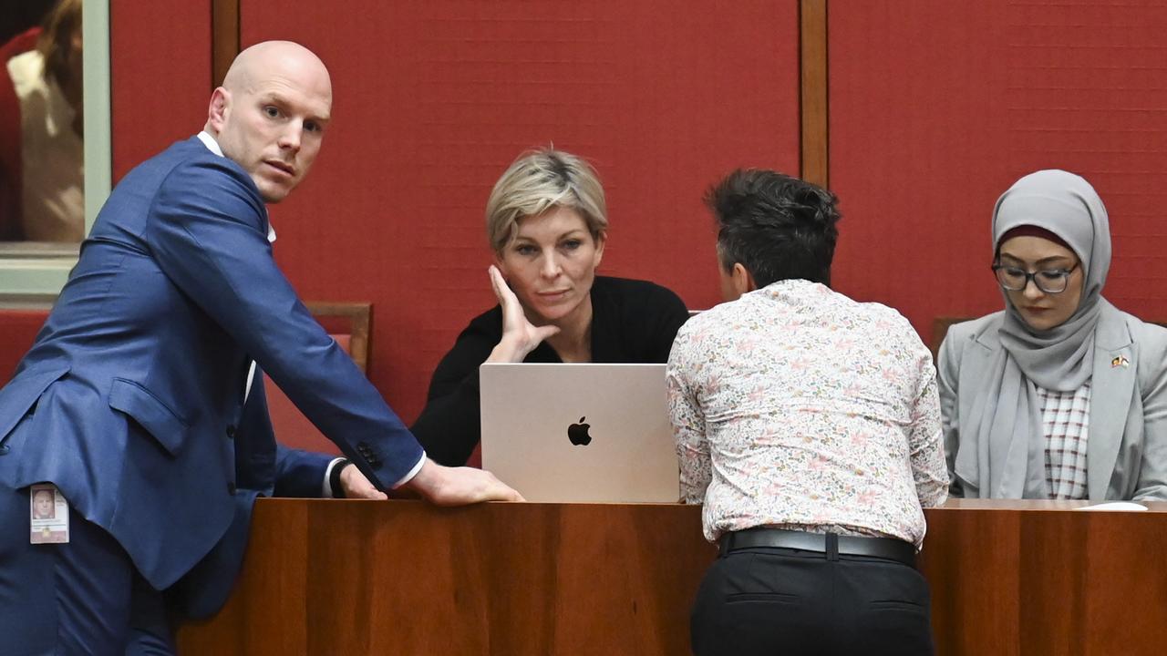 Senator David Pocock and his chief of staff Fiona Scott were seen with Senator Fatima Payman in the Senate on Wednesday. Picture: NewsWire / Martin Ollman