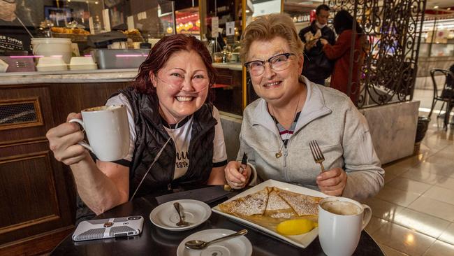 Jules Irlan and Chris Irlan dine in for their coffee and pancakes. Picture: Jake Nowakowski