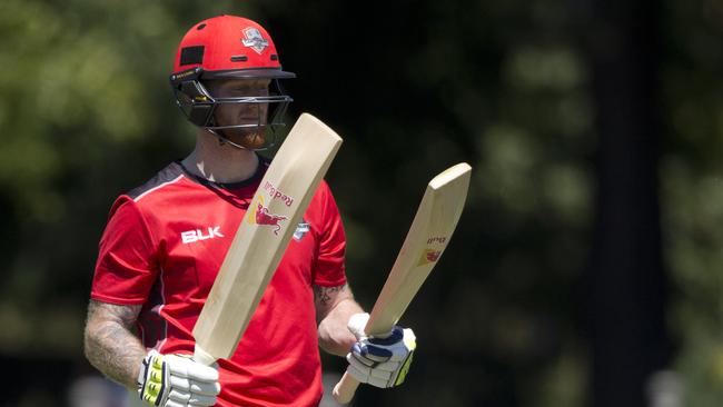 Ben Stokes chooses his weapon.