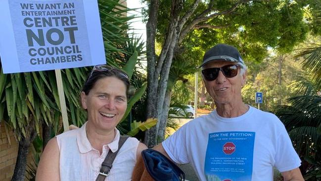 Councillor Sally Townley with anti-Cultural and Civic Space protester George Partos.