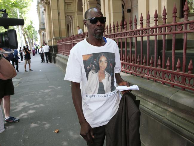 Daniel Kunyrieth Chol, father of Laa Chol, outside the Supreme Court of Victoria after his daughter’s killer was sentenced. Picture: David Crosling/AAP