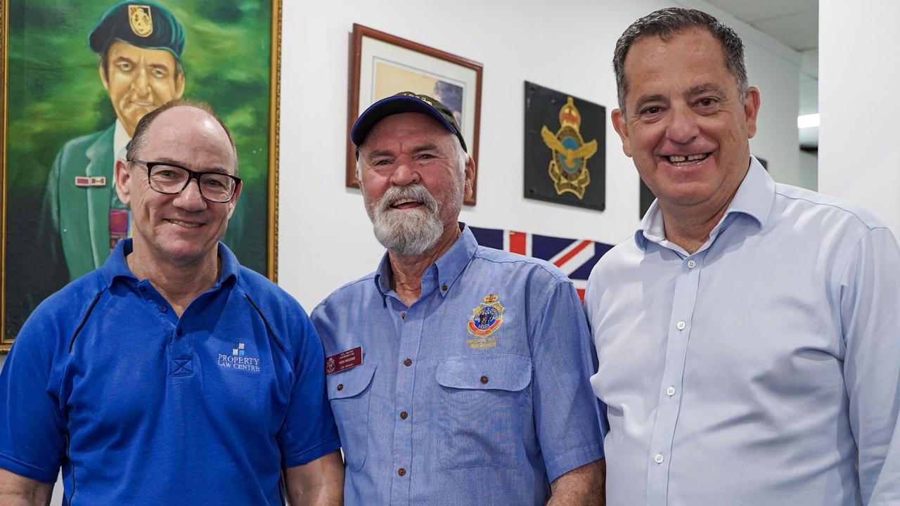 ReNew Mackay property developers Sean Kelly (left) and Craig Percival (right) with Mackay RSL sub-branch president Ken Higgins at the RSL sub-branch's new headquarters along Sydney Street in Mackay. Picture: Heidi Petith