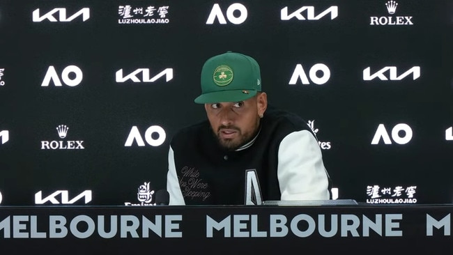 Kyrgios told reporters on Monday he couldn’t see himself playing singles at the Australian Open again. Picture: Australian Open / YouTube