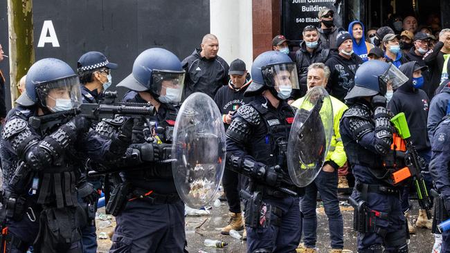 Riot Police at the protest. Picture: NCA NewsWire / David Geraghty