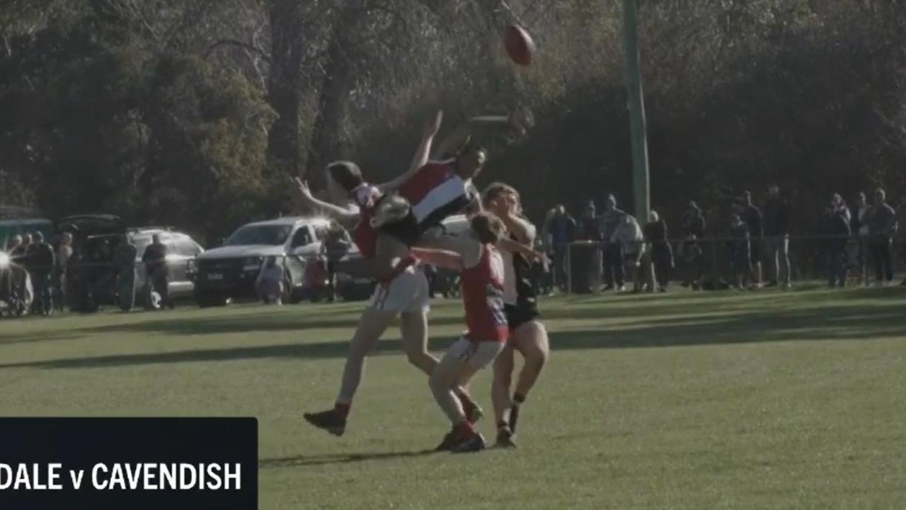 Eddie Betts flies for a mark in his local footy return.
