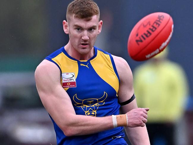 Noble ParkÃs Ryan Morrison during the EFL Premier Division football match between Noble Park and Balwyn in Noble Park, Saturday, June 11, 2022. Picture: Andy Brownbill