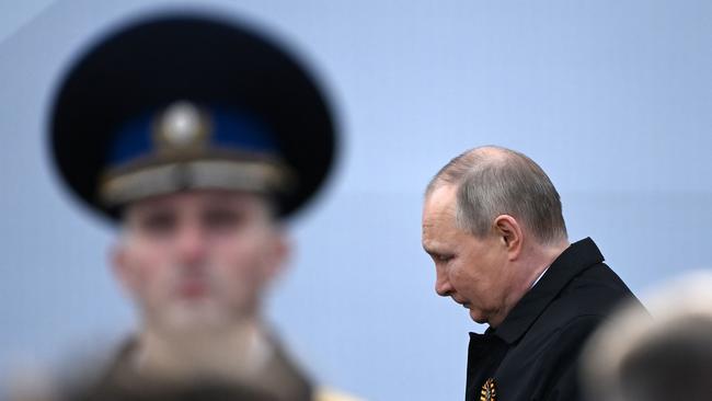 Russian President Vladimir Putin arrives to watch the Victory Day military parade at Red Square in central Moscow in May. Picture: AFP