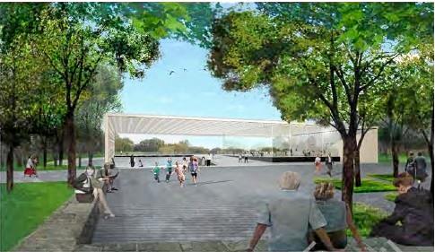 Concept design of the landscaped perimeter of an open plaza area around a proposed Sunshine Coast Entertainment, Convention and Exhibition Centre. Picture: Sunshine Coast Council