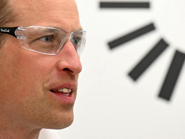 Prince William reacts during his visit to Low Carbon Materials to learn more about how they are working to create low-carbon construction material alternatives since becoming a 2022 Earthshot Prize finalist. Picture: Getty Images