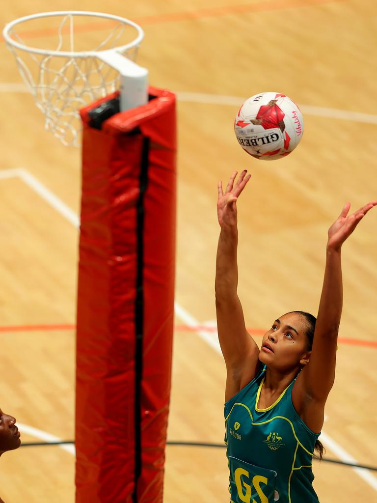 TOBAGO, TRINIDAD AND TOBAGO - AUGUST 09: Monika Otai of Australia competes in the FAST5 Netball on day five of the 2023 Youth Commonwealth Games at Shaw Park Complex on August 09, 2023 in Tobago, Trinidad And Tobago. (Photo by Kevin C. Cox/Getty Images for Commonwealth Sport )