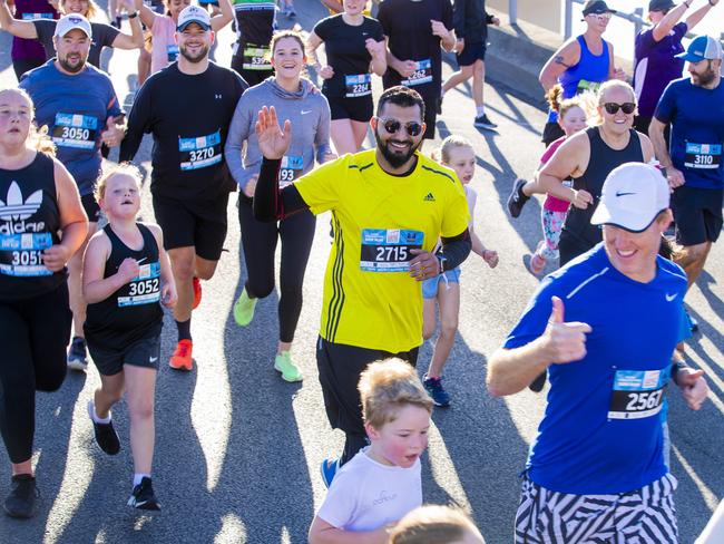 Run the Bridge Fun Run 2020 across Tasman Bridge. Picture: RICHARD JUPE