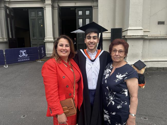 Nicholas Ciano, Maria Ciano, and Eleonora Giuliano at the University of Melbourne's Faculty of Architecture, Building and Planning graduation ceremony at the Royal Exhibition Building on December 6, 2024. Picture: Harvey Constable