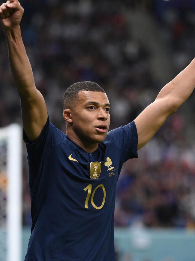 Kylian Mbappe celebrates.