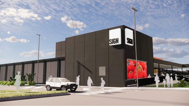 View of the Aldi building from the Green Leaves Early Learning Centre pedestrian crossing.