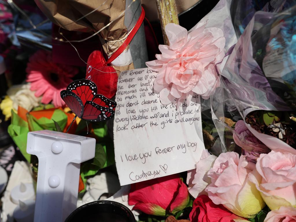 A flower tribute that was left for Iyzaa-Jay Naden who was stabbed and killed in a postcode gang related attack in April. Picture: Tim Hunter.