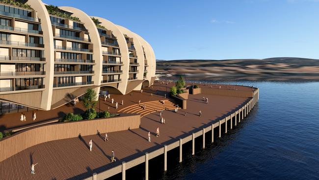 Concept drawings of a Macquarie Point Stadium which includes an outer shell of apartments, proposed by the Stadia Precinct Consortia. Picture: SolutionsWon