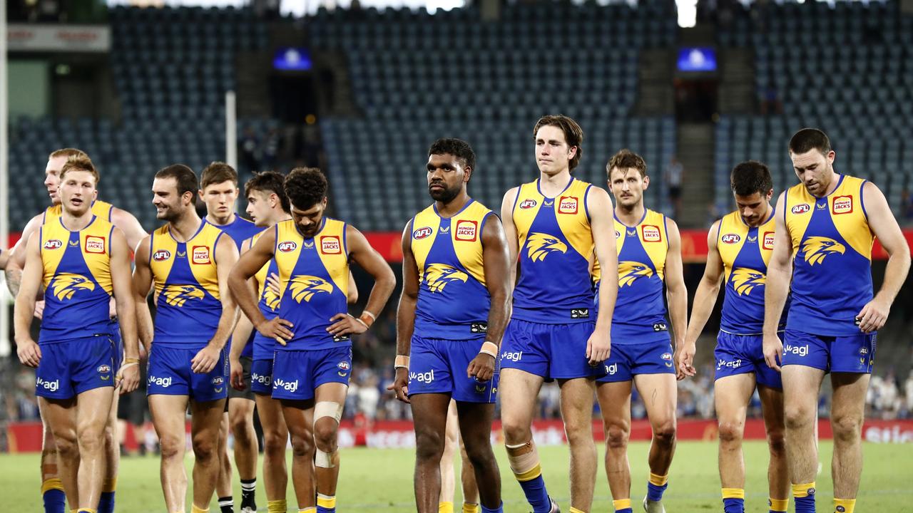 West Coast fell to 0-2 last week after having to turn to five top-up players to field a team against North Melbourne. Picture: Getty Images