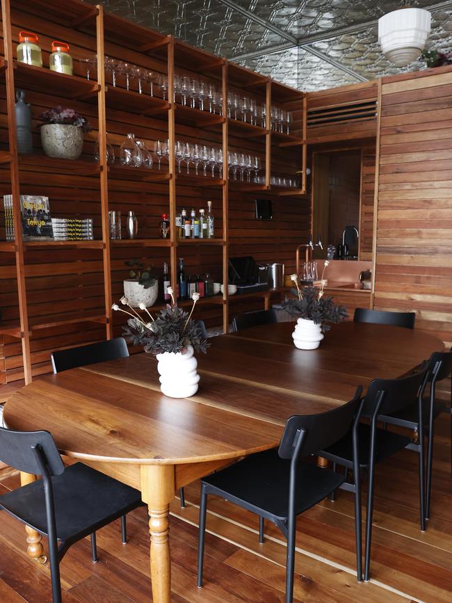 The timber interior of new wine bar and restaurant, Schole. Picture: Nikki Davis-Jones