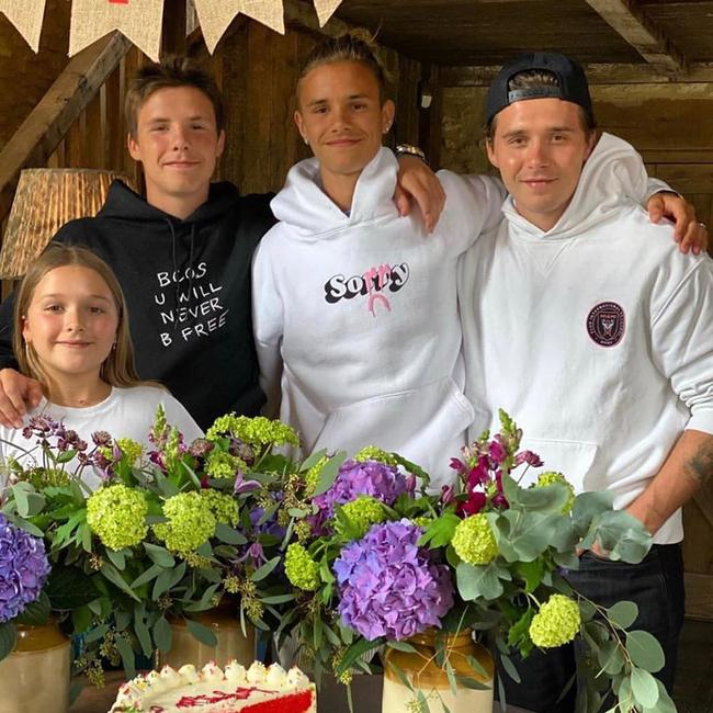 The Beckham children celebrate, L-R: Harper, Cruz, Romeo, Brooklyn.