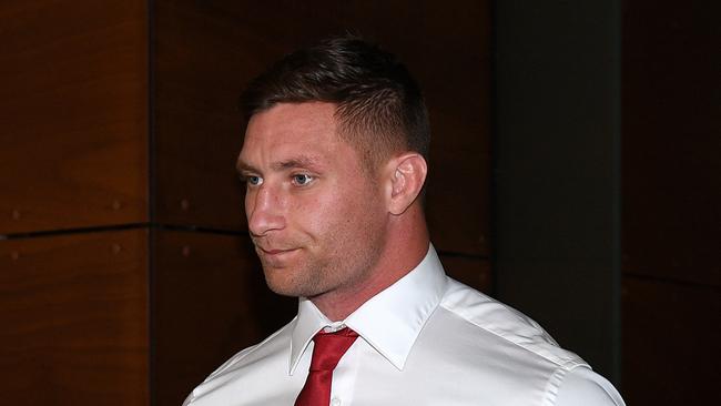 Tariq Sims missed Origin for a late shot on Michael Morgan. Picture: Dan Himbrechts