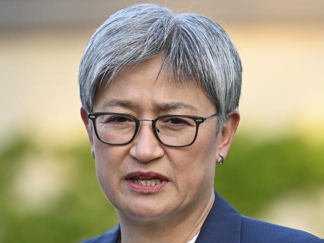 CANBERRA, Australia - NewsWire Photos - October 7, 2024: Senator Penny Wong during the October 7th vigil at the Israeli Embassy in Canberra. Picture: NewsWire / Martin Ollman