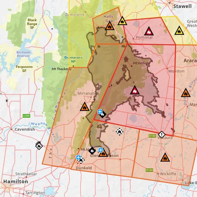 Emergency Victoria image showing Grampians fire breaking out to the east.