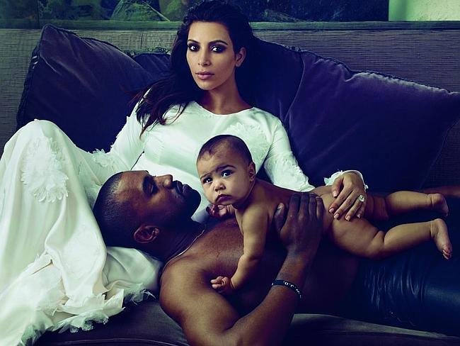 Not all glamour ... Baby North peed on dad Kanye West as the family posed for this Vogue photo, Kim Kardashian revealed. Picture: Vogue.