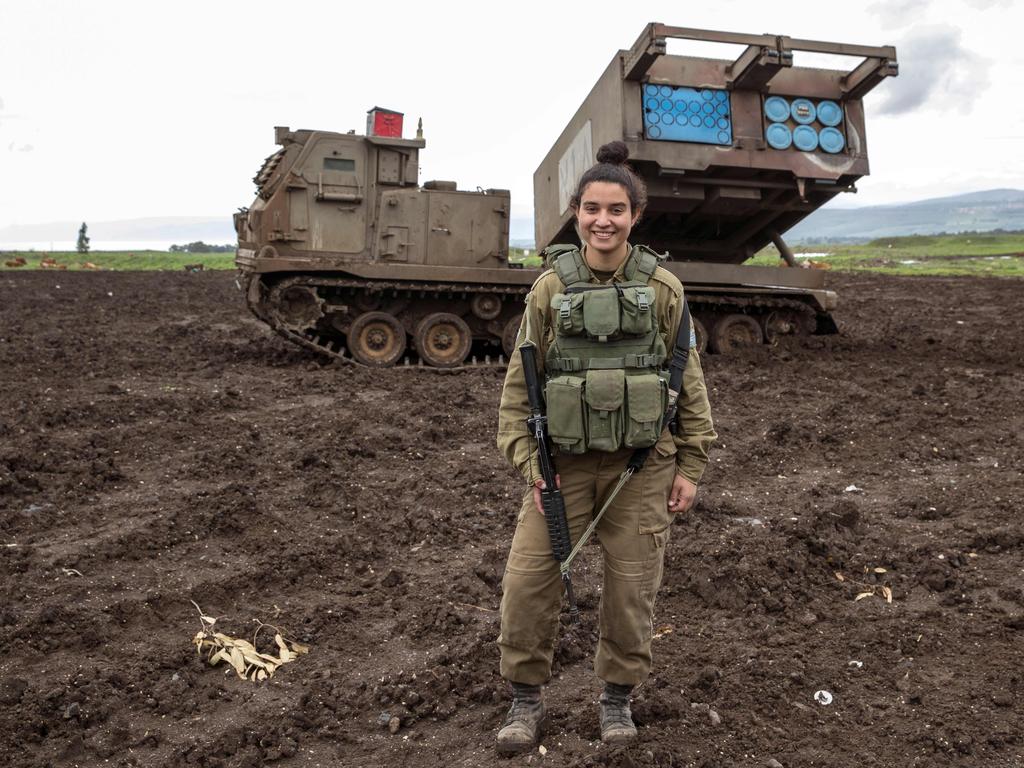 Israeli army sergeant Amit Malekin, 19, commander of a mobile rocket launcher, in the Israeli-annexed Golan Heights near the border between Israel and Syria on February 26, 2018. Picture: AFP