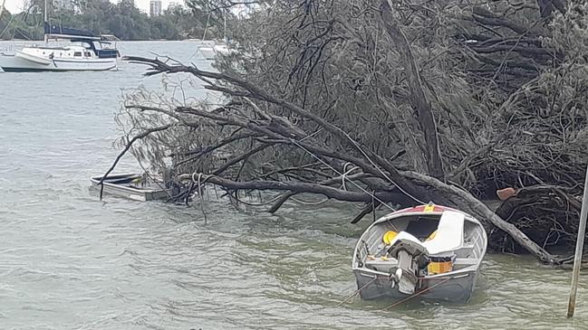 Boats unsecured at The Spit before Cyclone Alfred hits the coastline.