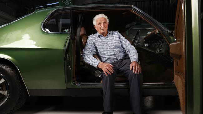 Frank Manley, 94, of Cambridge, with his Holden Monaro GTS that survived the Tasman Bridge disaster 50 years ago. Picture: Nikki Davis-Jones