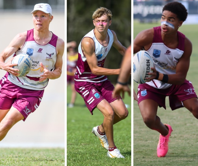 Taiaroa Lowe, Jake Medved and Saxon Gaw of Manly Mens 20s. Pictures: Matt Long