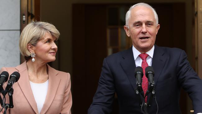 Julie Bishop with Malcolm Turnbull yesterday. Picture Kym Smith