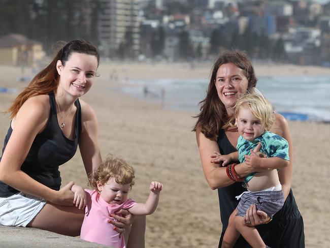 Katie Fitzgerald with daughter Alyssa 18mths and Suki Walker-Smith with son Leo 2. Pic: Martin Lange