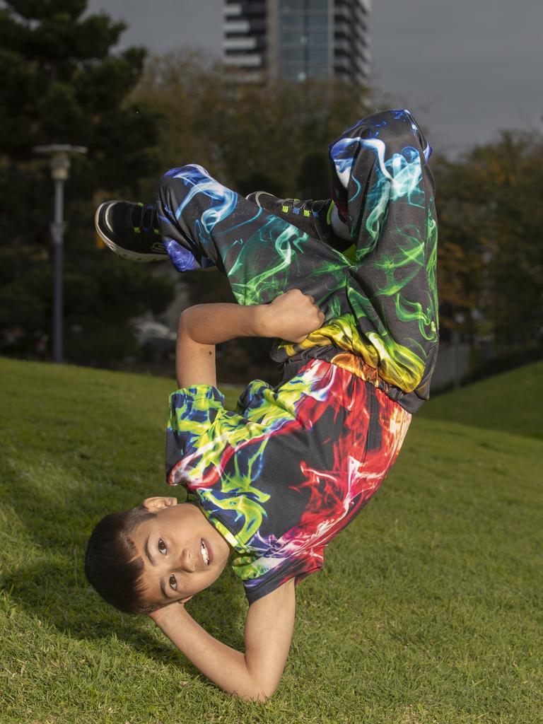 Nine-year-old breakdancer Toby Villinger was hoping to make the 2028 Olympics. Picture: Alan Barber