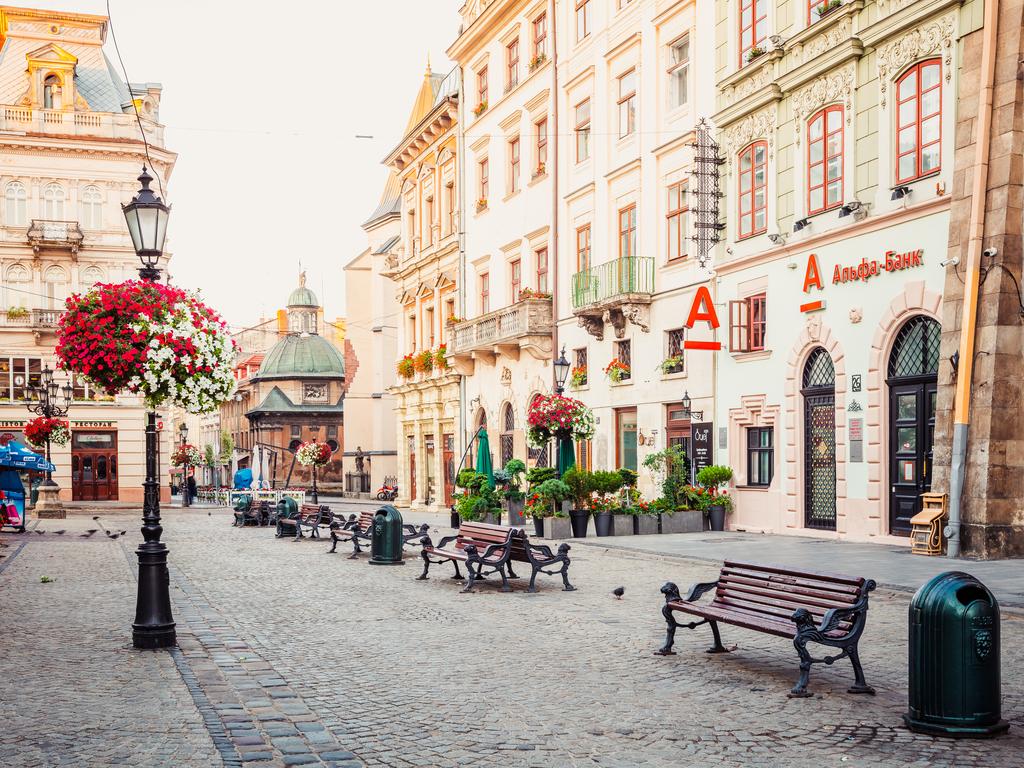 Market square in Lviv, Ukraine.