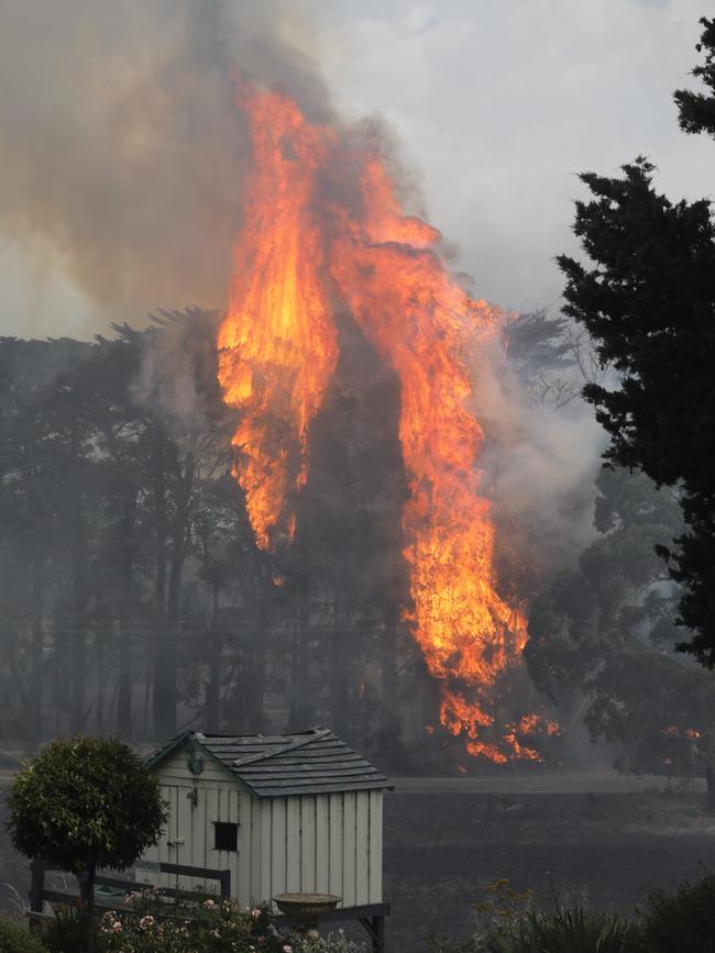 Fire burns near a property at Lenswood on December 20. Picture: Dean Martin