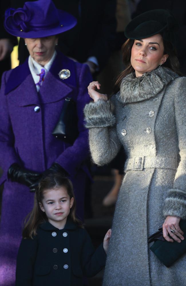 Catherine, Duchess of Cambridge and Princess Charlotte attend the Christmas Day Church service at Church of St Mary Magdalene on the Sandringham estate. Picture: Stephen Pond/Getty Images