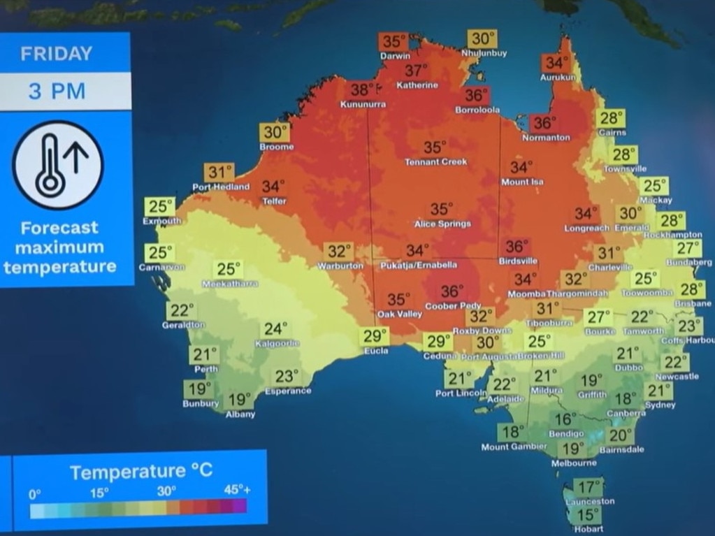 The bureau of meteorology predicts a cluster of unusually warm weather beginning from August 23, 2024. Picture: BoM