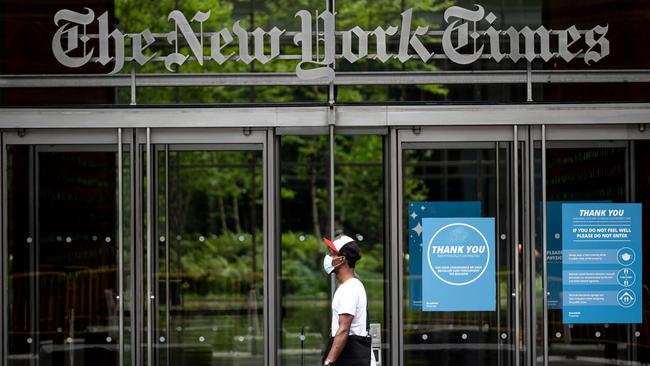 The New York Times building in Manhattan. When New York Times reporters mobilised to get an editor fired, they claimed the offending op-ed he published put their lives “in danger”. Picture: AFP