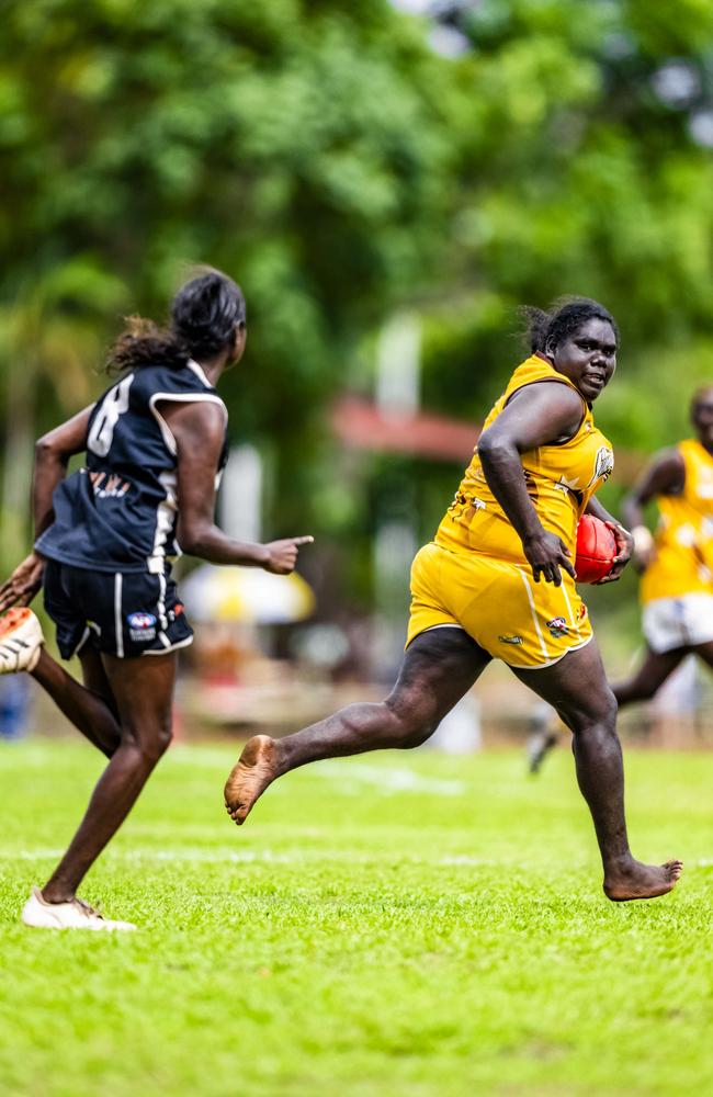 History was made as the Muluwurri Magpies beat the Tapalinga Superstars in the inaugural 2023 Tiwi Islands Football League women's grand final. Picture: Patch Clapp / AFLNT Media