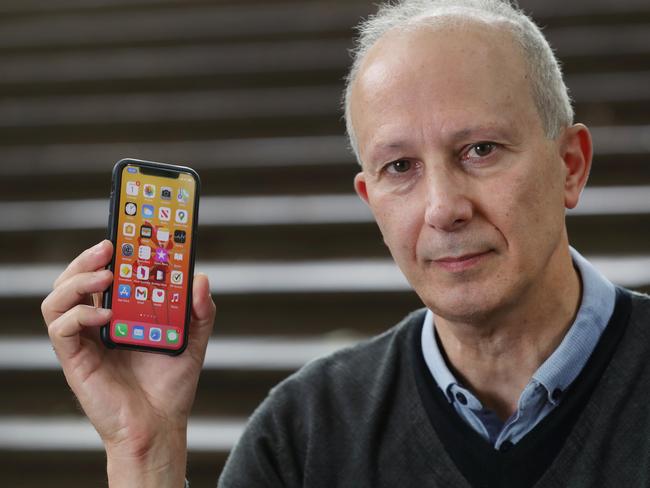 Robert De Rose’s Apple iPhone X 64GB exploded inside the right pocket of his pants when he was seated inside his office in April 2019. Picture: David Crosling/NCA NewsWire