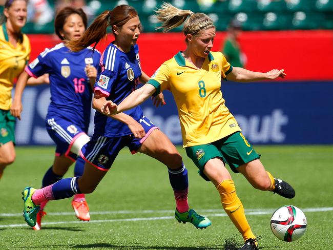 Elise Kellond-Knight during the quarterfinal match between Australia and Japan. Picture: Kevin C. Cox/Getty Images