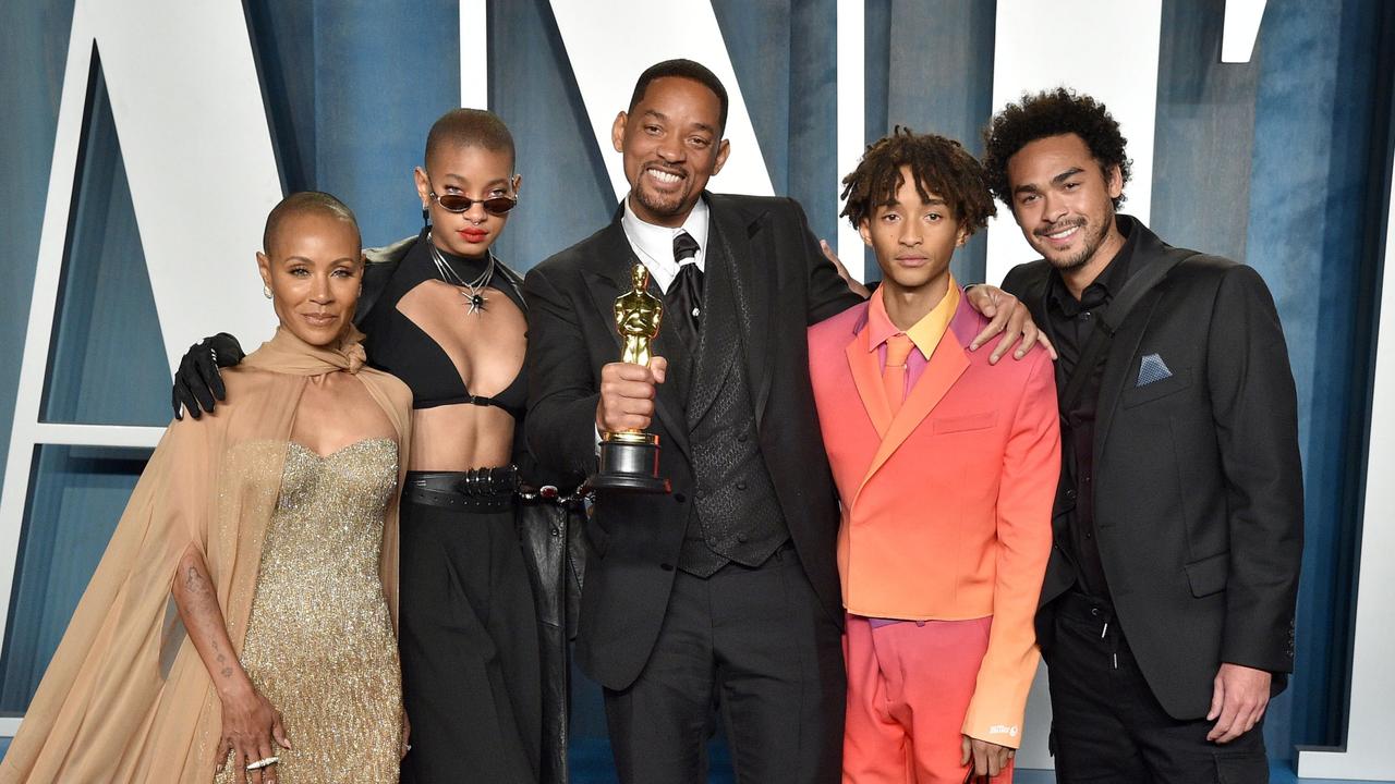 Smith with his family and his new Oscar after the ceremony. Picture: Getty