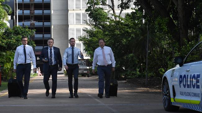 Zach Rolfe and his defence team arrive at the Supreme Court ahead of his second day on the stand on Thursday. Picture: (A)manda Parkinson