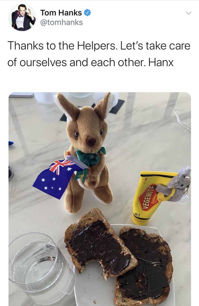 Hanks’ Twitter post gave a fun nod to Australia.