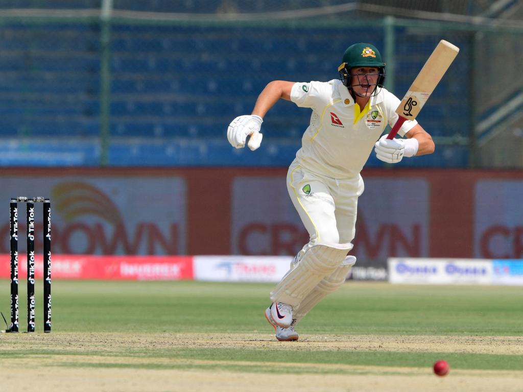 Labuschagne notched only the second duck of his Test career after being run out. Picture: Asif Hassan/AFP