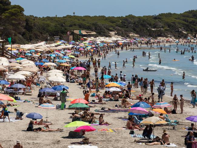 Holiday makers in Ibiza, Spain. While many parts of Europe have opened back up, Australia is waiting for its vaccination rates to increase. Picture: Zowy Voeten/Getty Images